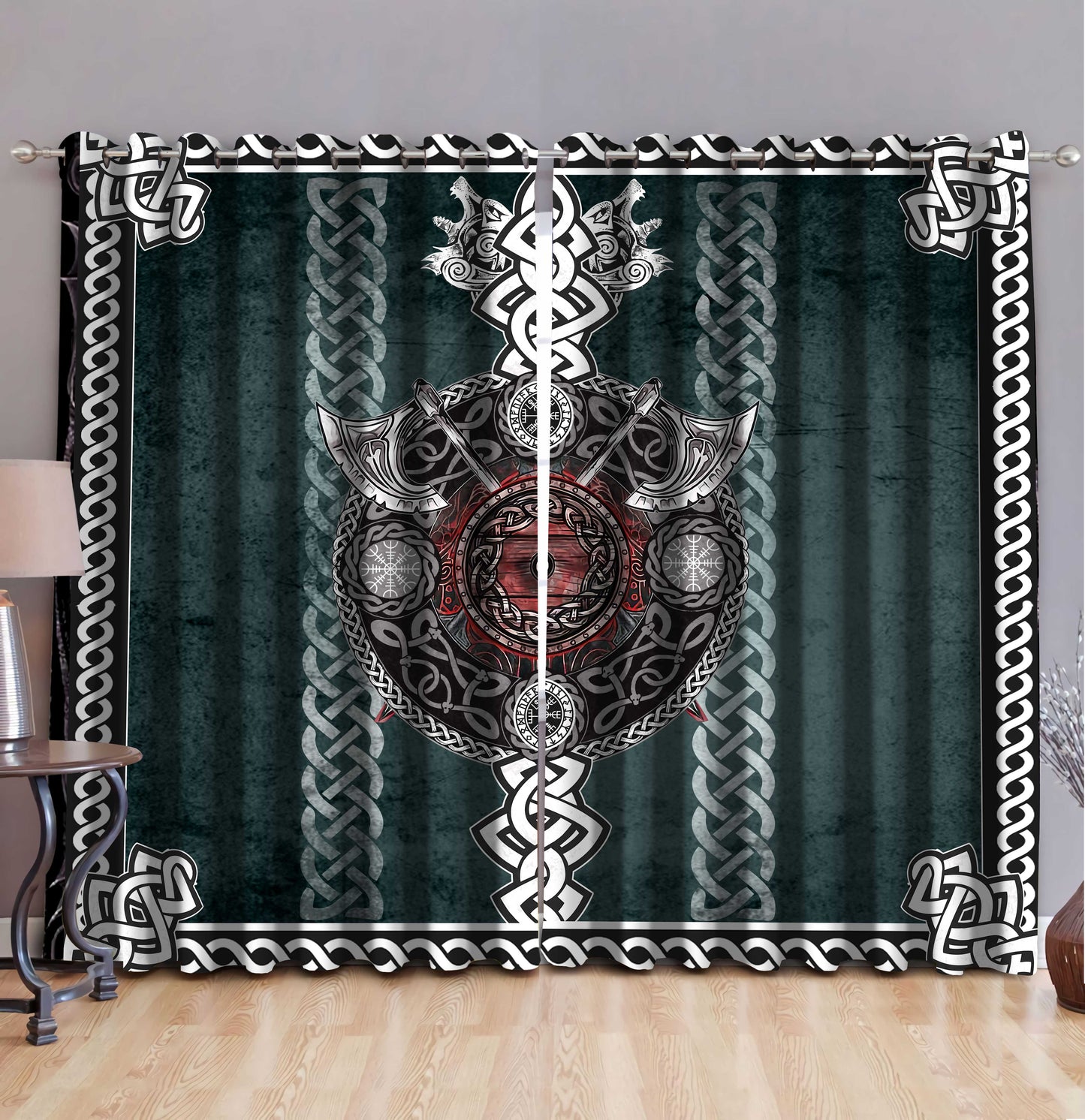 Viking 3D All Over Printed Window Curtains