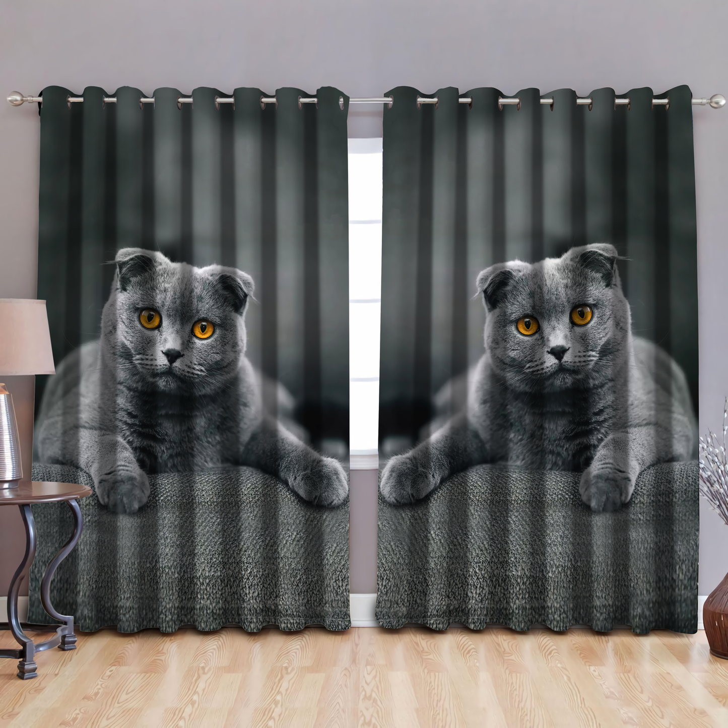 Cute Short Hair Scottish Cat Curtains MH12012105