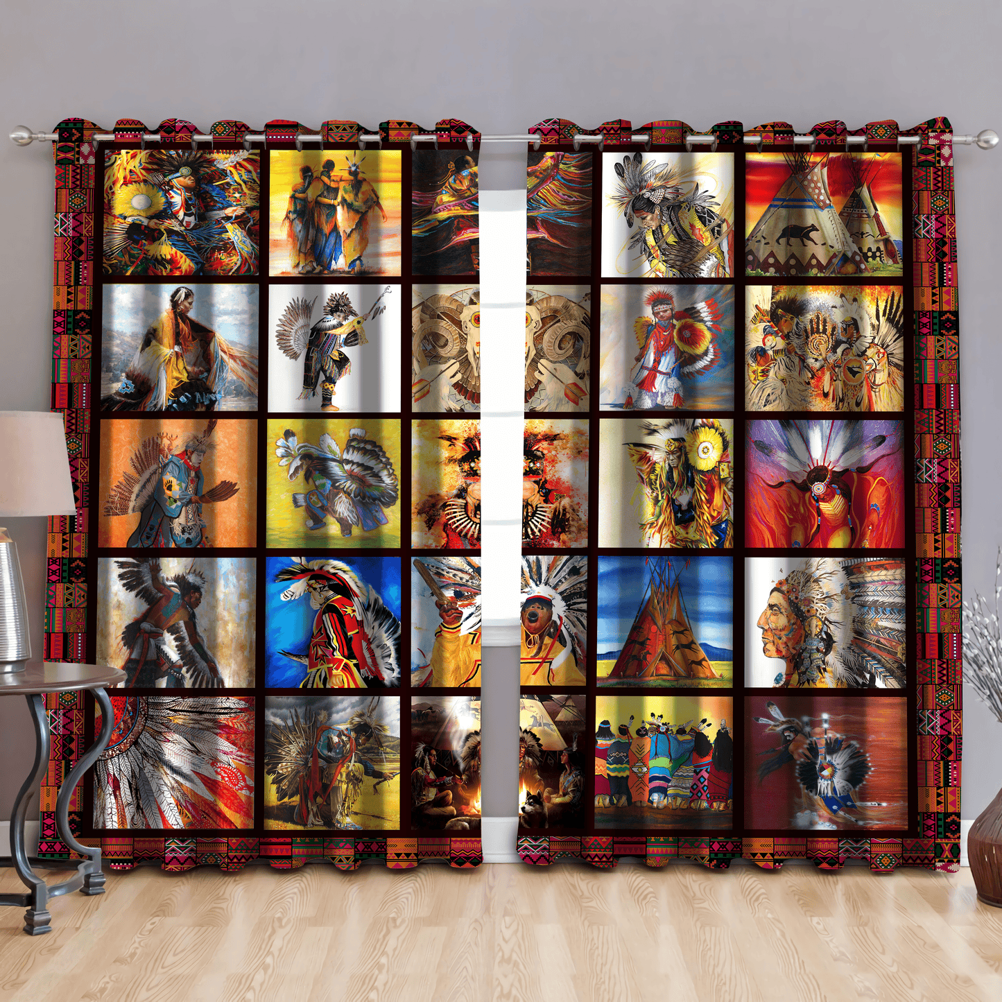 Native American Pow Wow Pattern 3D All Over Printed Window Curtains