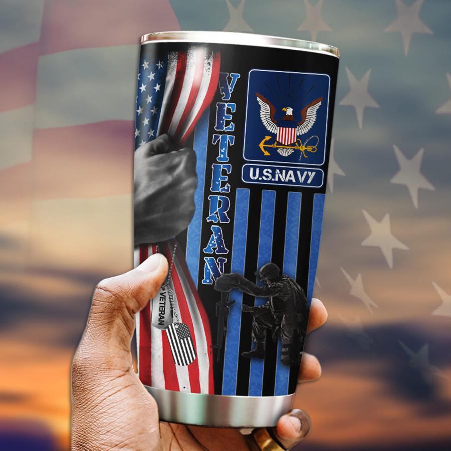 Customize Name United States Navy Veteran Steel Tumbler