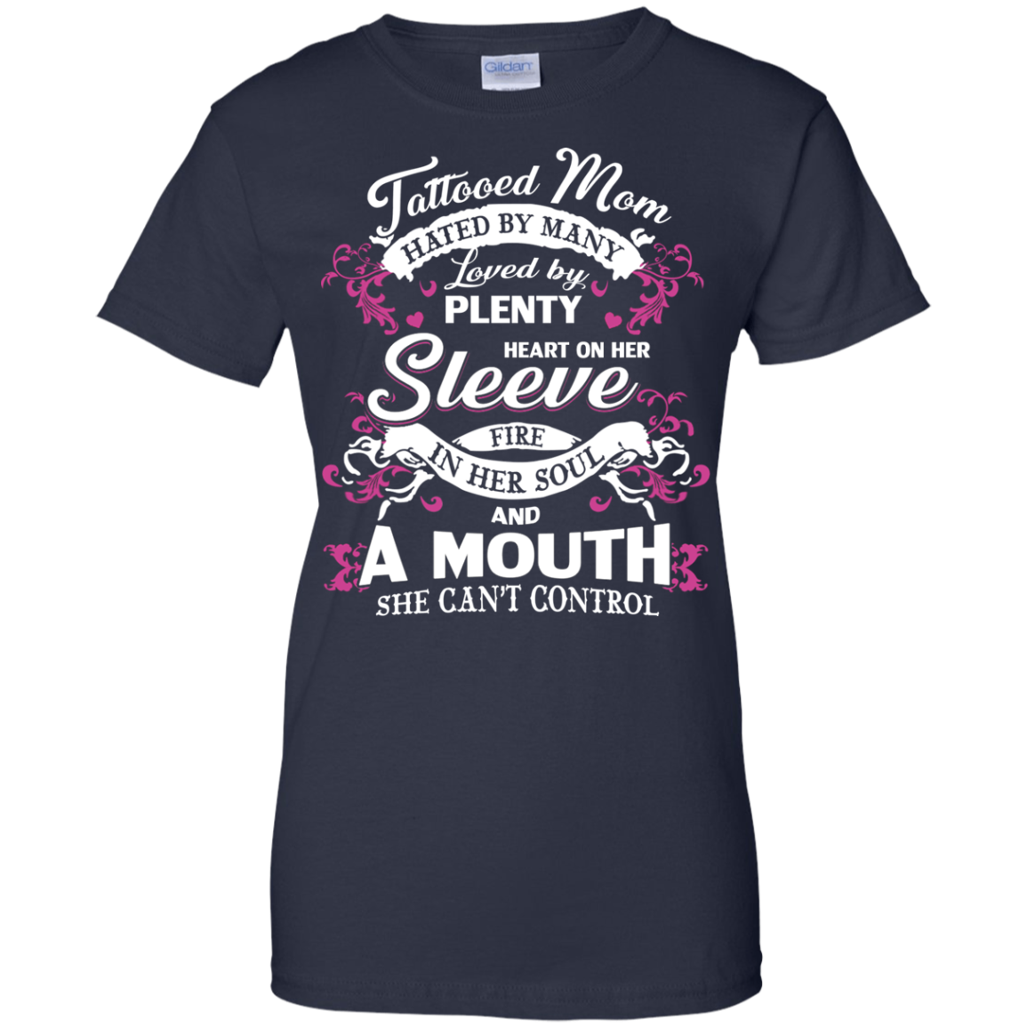 Tattooed mom hated my many-T Shirt-CustomCat-LADIES' COTTON T-SHIRT-Navy-S-Vibe Cosy™