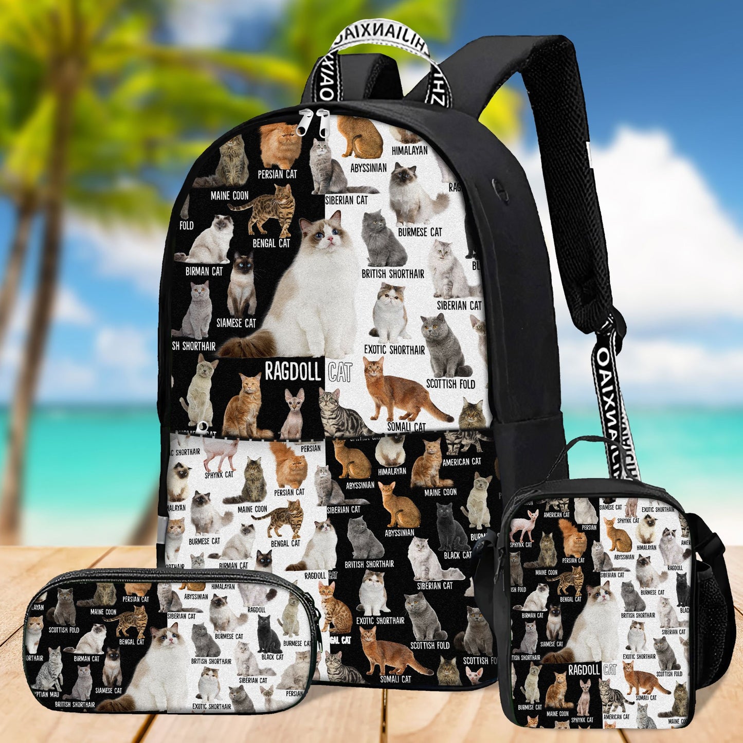 Love Cat Breeds World 3D Design Printed Backpack