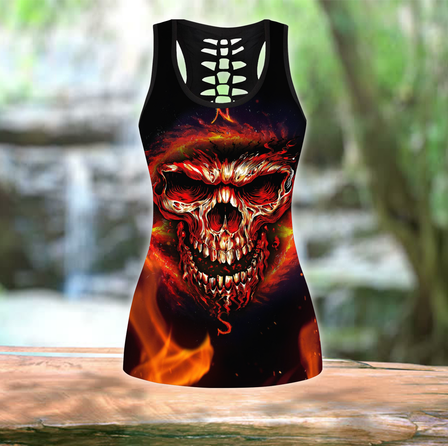 Skull Combo Hollow Tank Top And Legging Outfit
