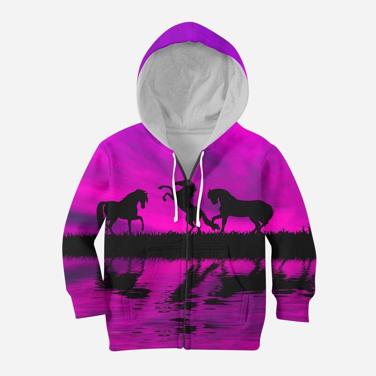 3D All Over Print Kid's Animals Horse Hoodie-Apparel-Phaethon-ZIPPED HOODIE-TODDLER 2T-Vibe Cosy™