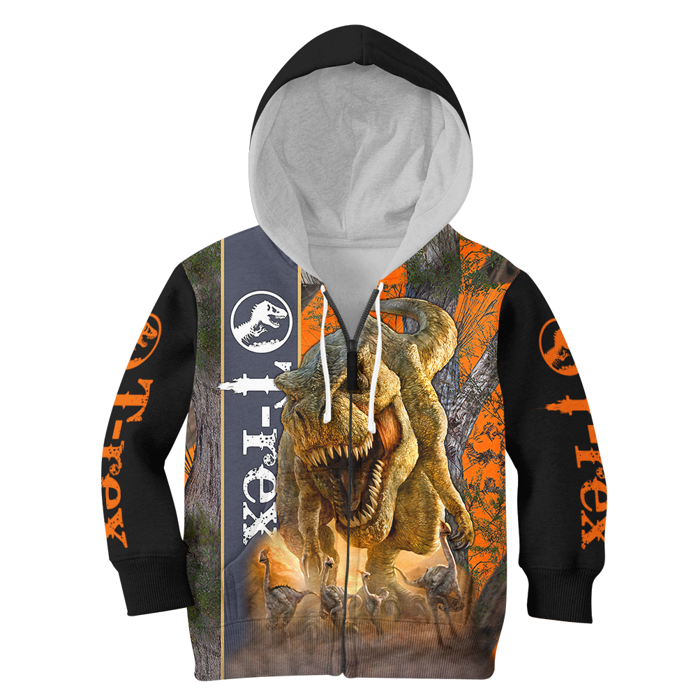 DINOSAUR T-REX 3D ALL OVER PRINTED SHIRTS MP898-Apparel-MP-Kid Zip-up Hoodie-S-Vibe Cosy™
