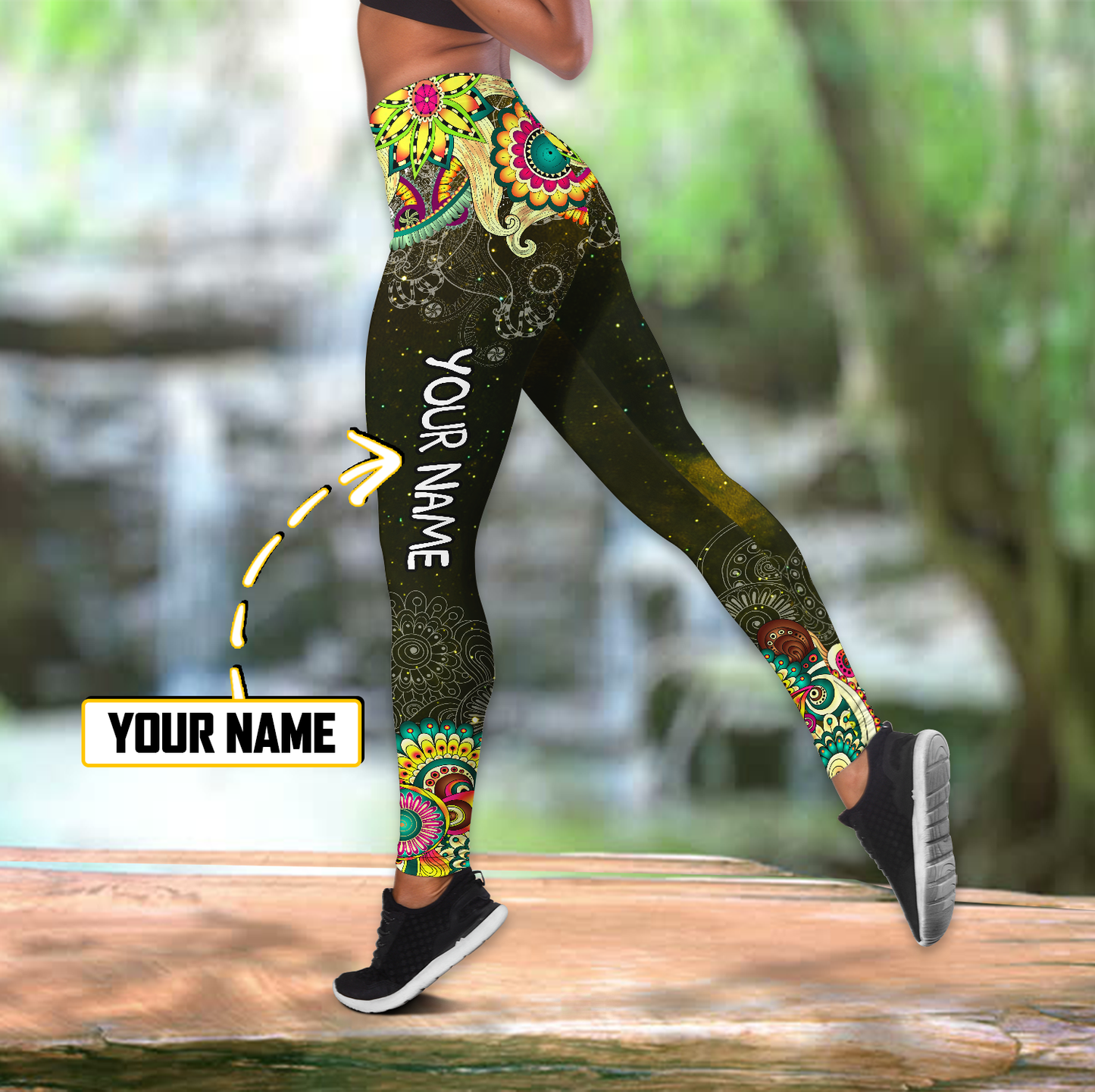 Custom name Arborist's family yellow galaxy legging + hollow tank combo
