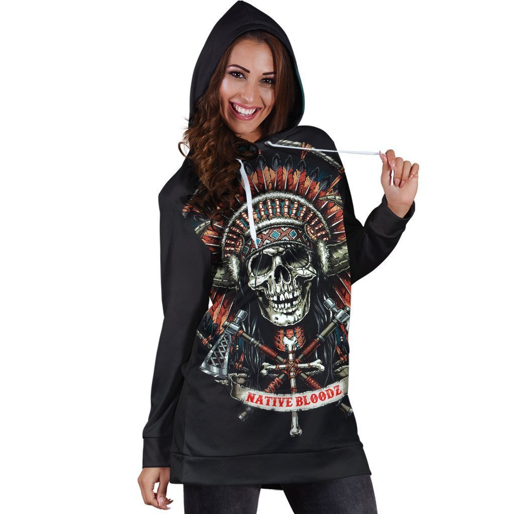 All Over Printed Native Blood Hoodie Dress-Apparel-HbArts-Hoodie Dress-S-Vibe Cosy™