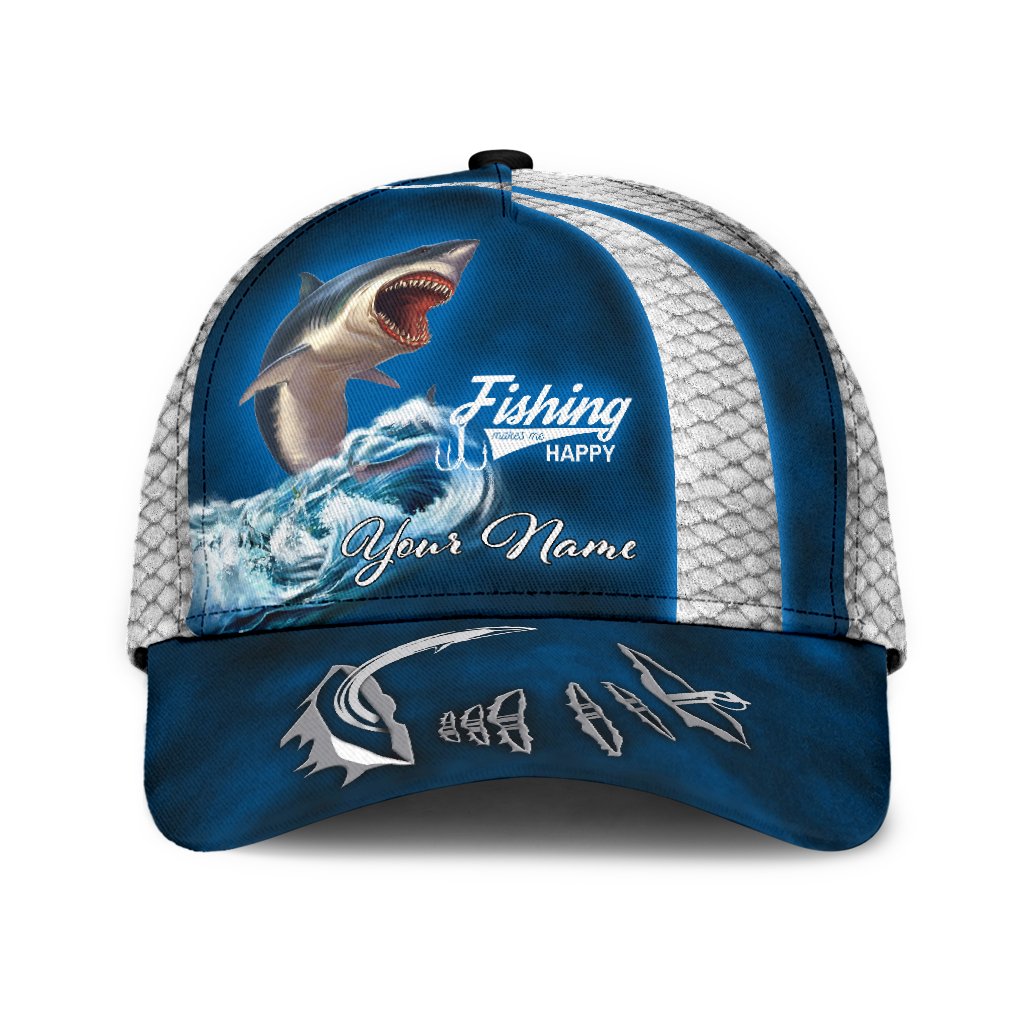 Custom Name Shark Fishing hat Hook 3D Design print Cap