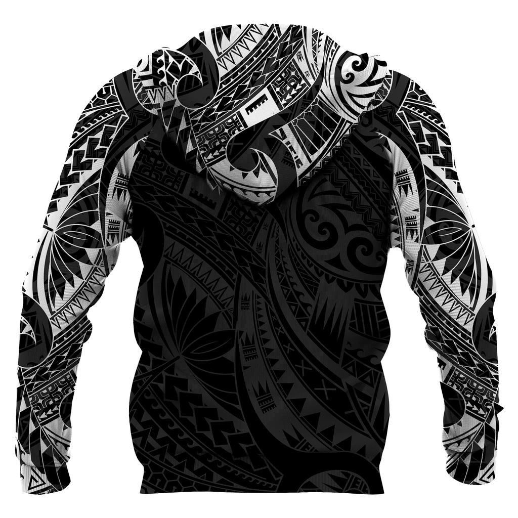 Tiki Maori Tattoo All Over Hoodie White PL210-Apparel-PL8386-Zipped Hoodie-S-Vibe Cosyโข