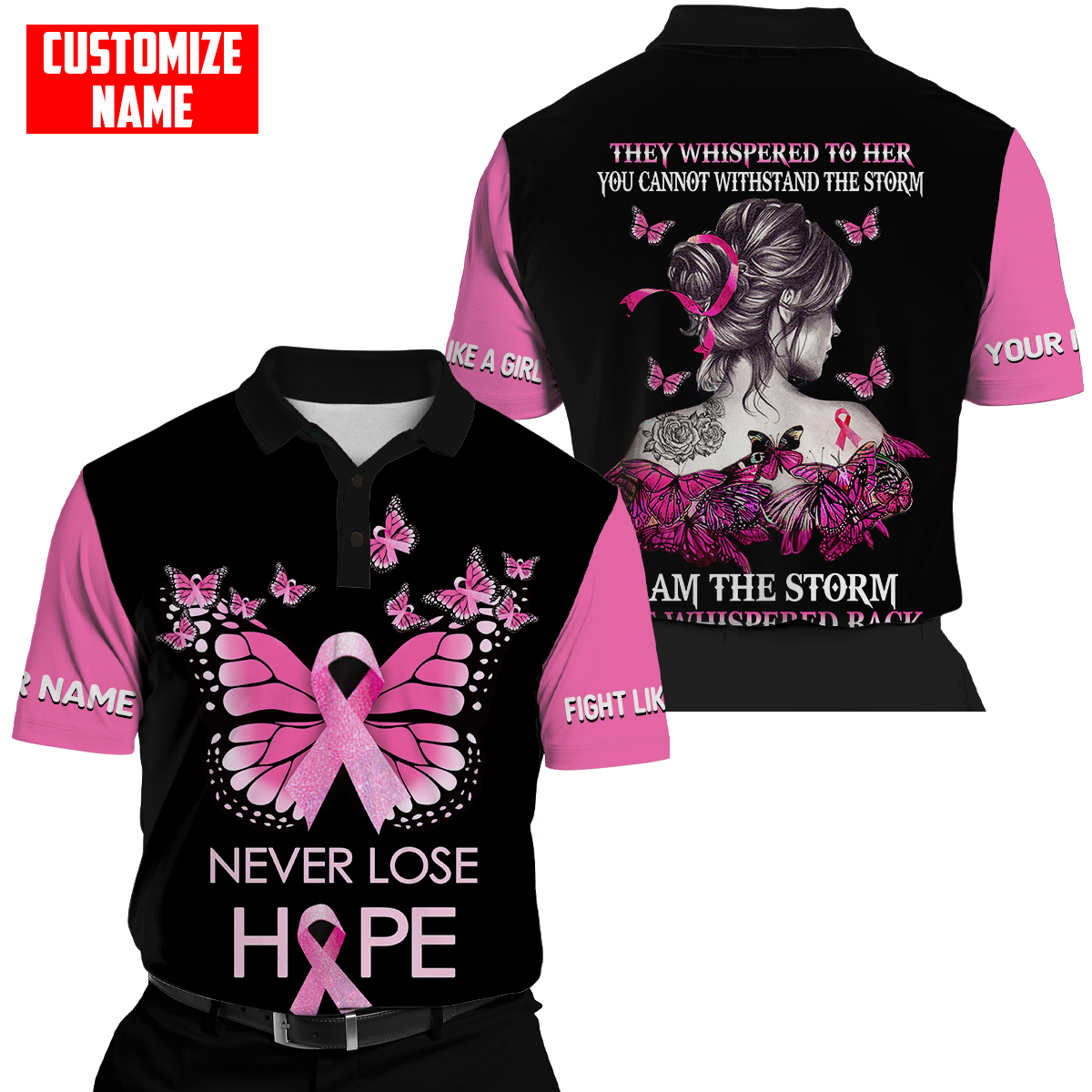 Breast cancer butterfly never lose hope custom name 3D All Over Printed Shirt