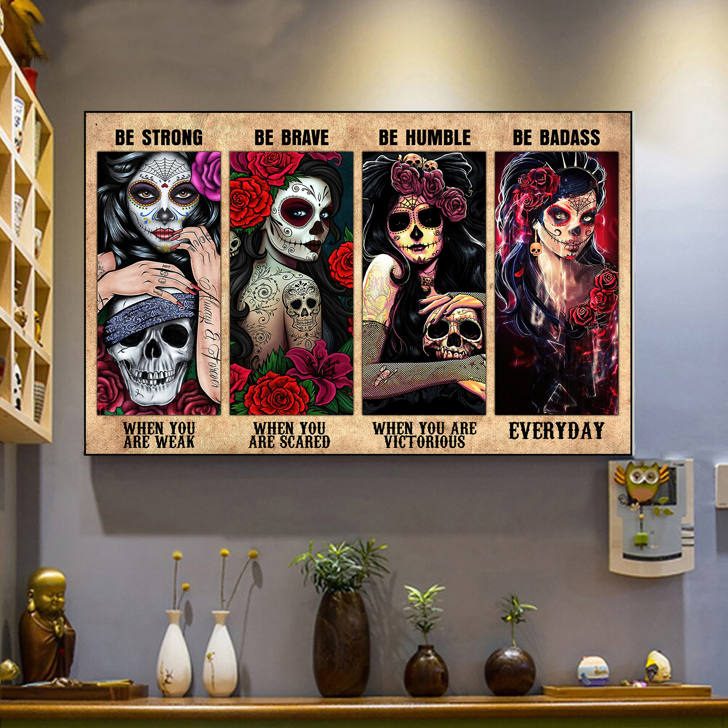 Mexico Girl Sugar Skull 3D All Over Printed Poster Horizontal