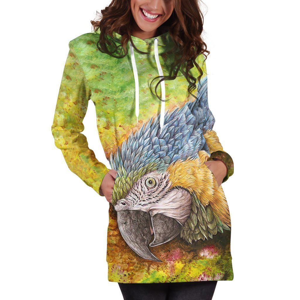 All Over Printed Parrots Hoodie Dress H2209B-Apparel-HbArts-Hoodie Dress-S-Vibe Cosy™