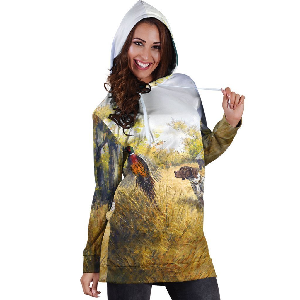 All Over Printed Pheasant Hunting Hoodie Dress-Apparel-HbArts-Hoodie Dress-S-Vibe Cosy™