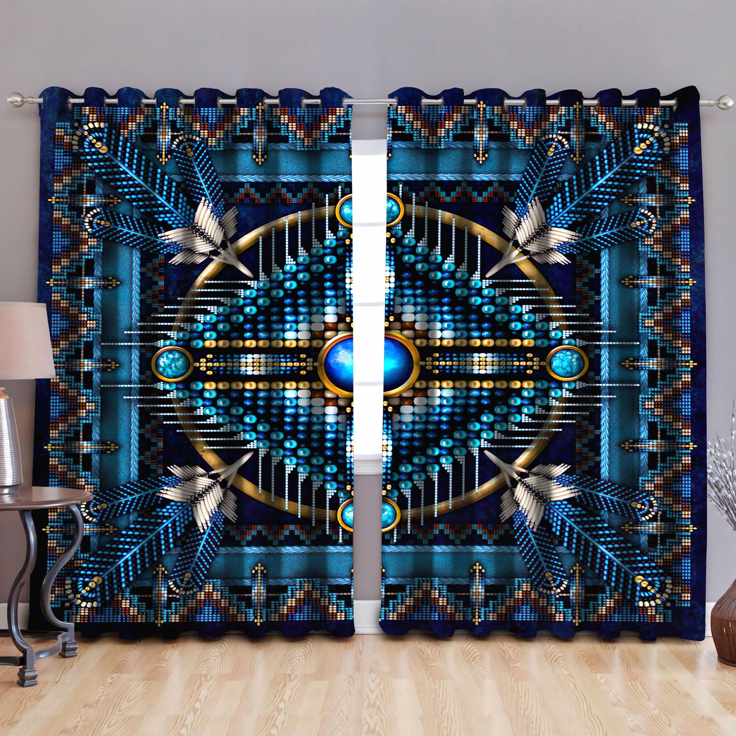 Native American Pattern Blackout Thermal Grommet Window Curtains Pi200505-Curtains-MP-52'' x 63''-Vibe Cosy™
