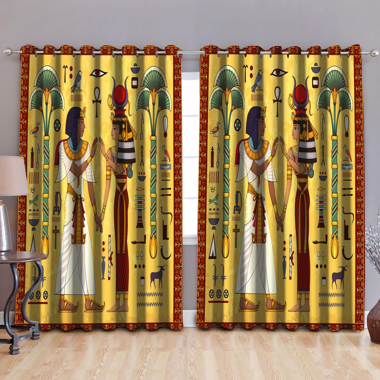 Ancient Egyptian Pattern Blackout Thermal Grommet Window Curtains Pi22062002-Curtains-MP-52'' x 63''-Vibe Cosy™