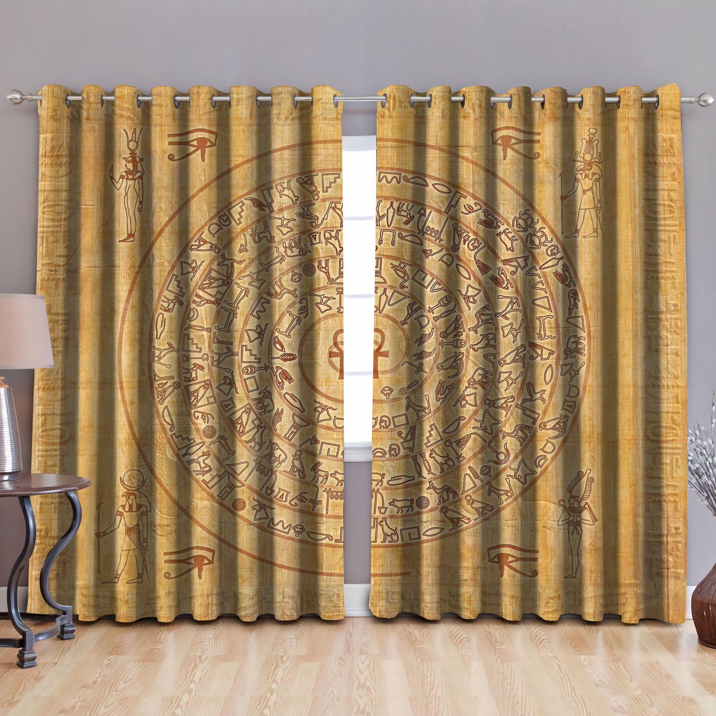 Ancient Egyptian Pattern Blackout Thermal Grommet Window Curtains Pi22062006-Curtains-MP-52'' x 63''-Vibe Cosy™