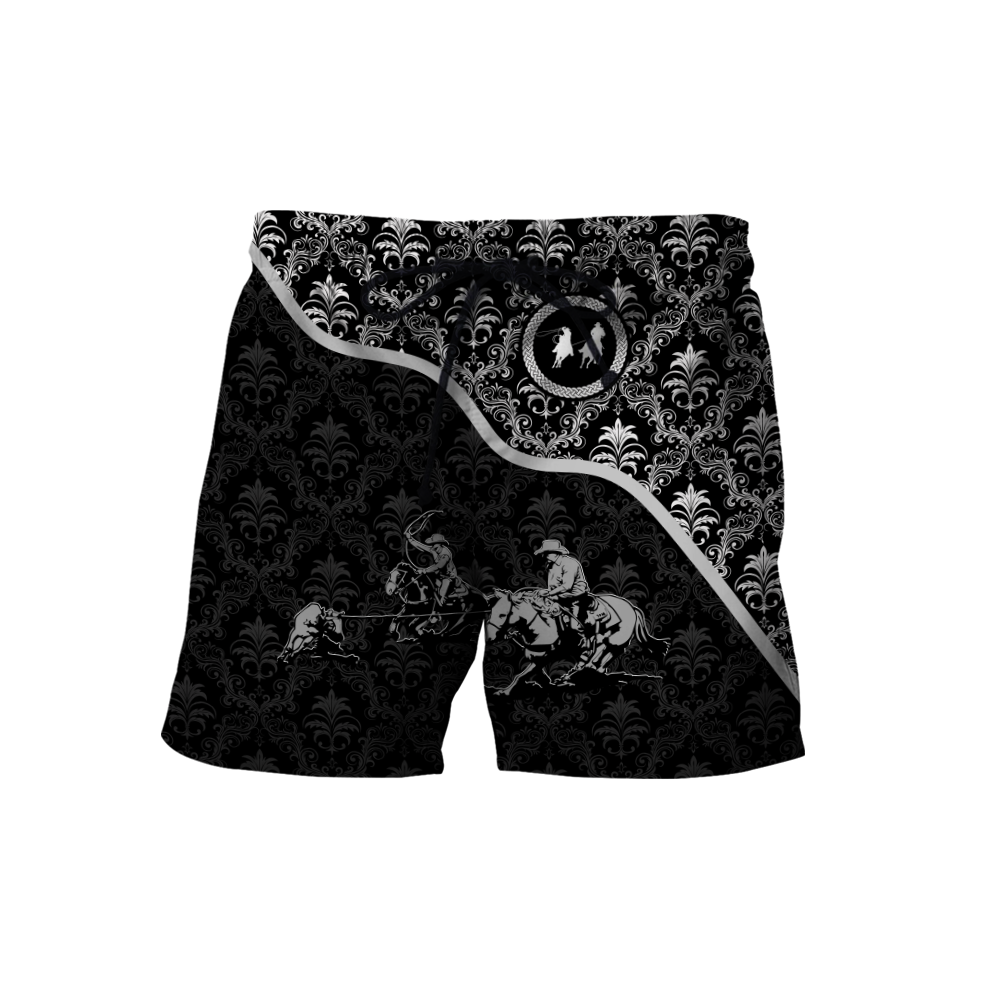 Personalized Name Bull Riding 3D All Over Printed Unisex Shirts Team Roping Black Pattern