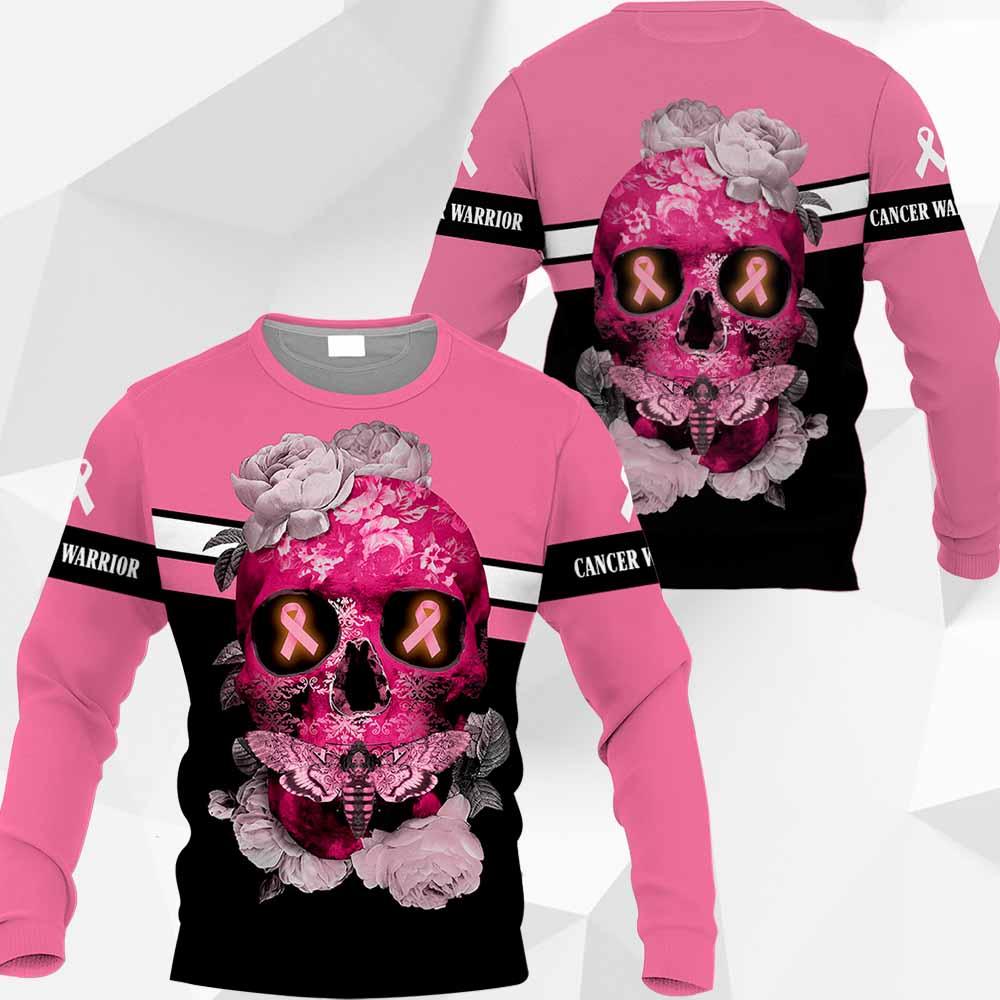 3D Skull Flower Breast Cancer Awareness Hoodie T-Shirt Sweatshirt SU110308-Apparel-SUN-Sweater-S-Vibe Cosy™