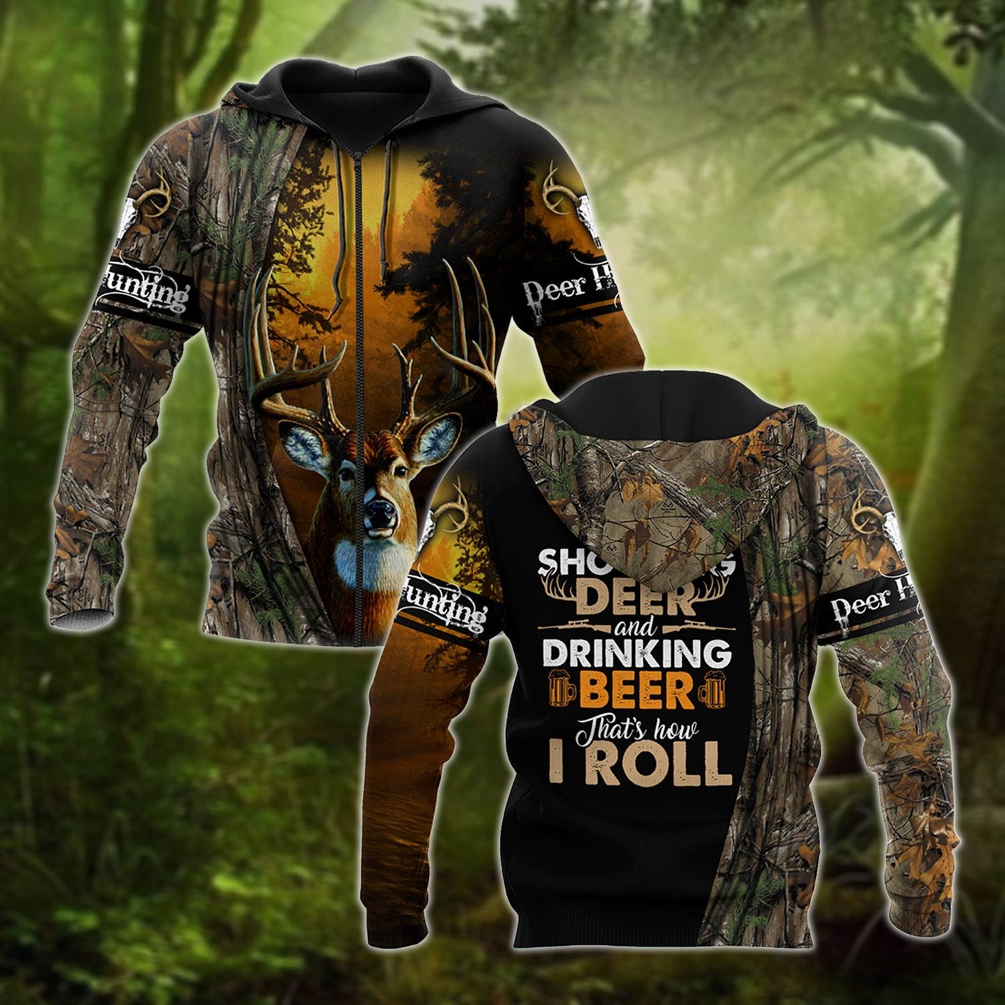 Hunting Deer and Drinking Beer 3D All Over Print Hoodie Pi17092001