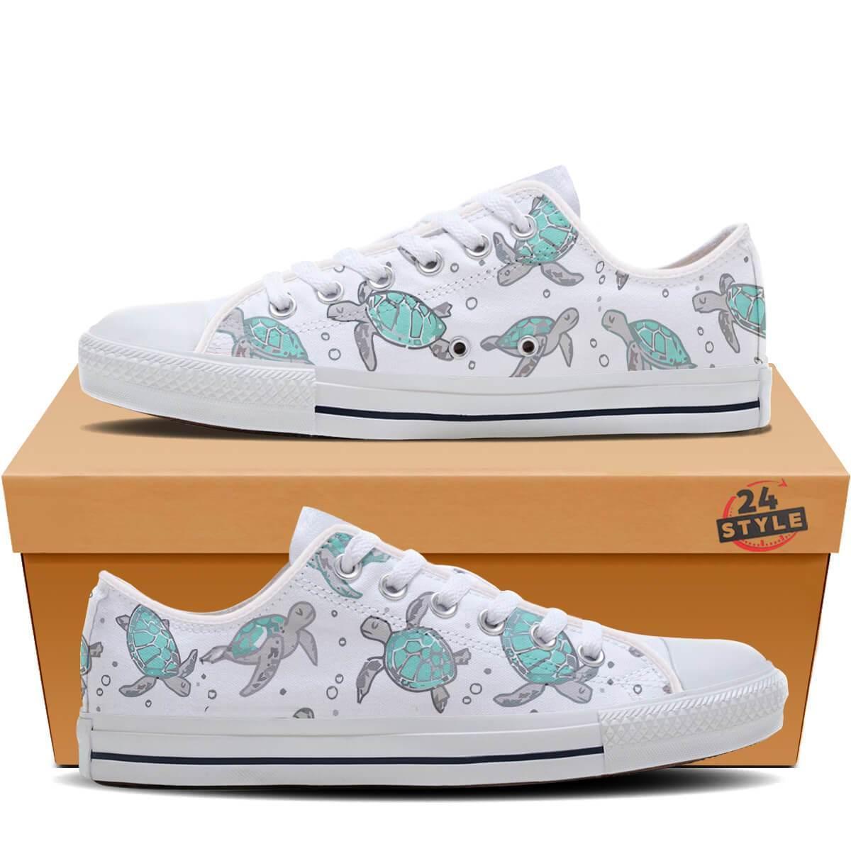 Sea Turtle Shoes For Turtle Lovers TA030625-LOW TOP CANVAS SHOES-TA-Unisex Low Top Canvas Shoes-White-EU36 (US6)-Vibe Cosy™