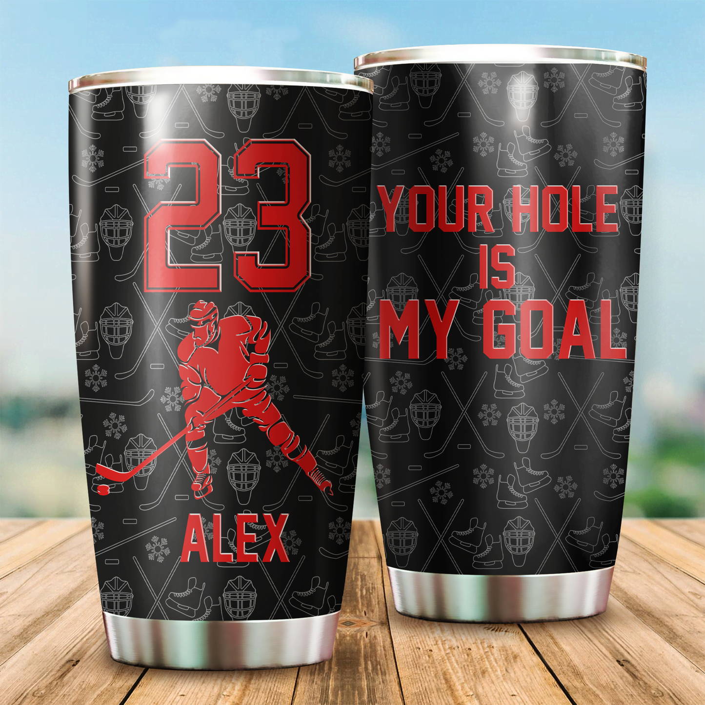 Hockey Stainless Steel Tumbler Custom Name Custom Number XT