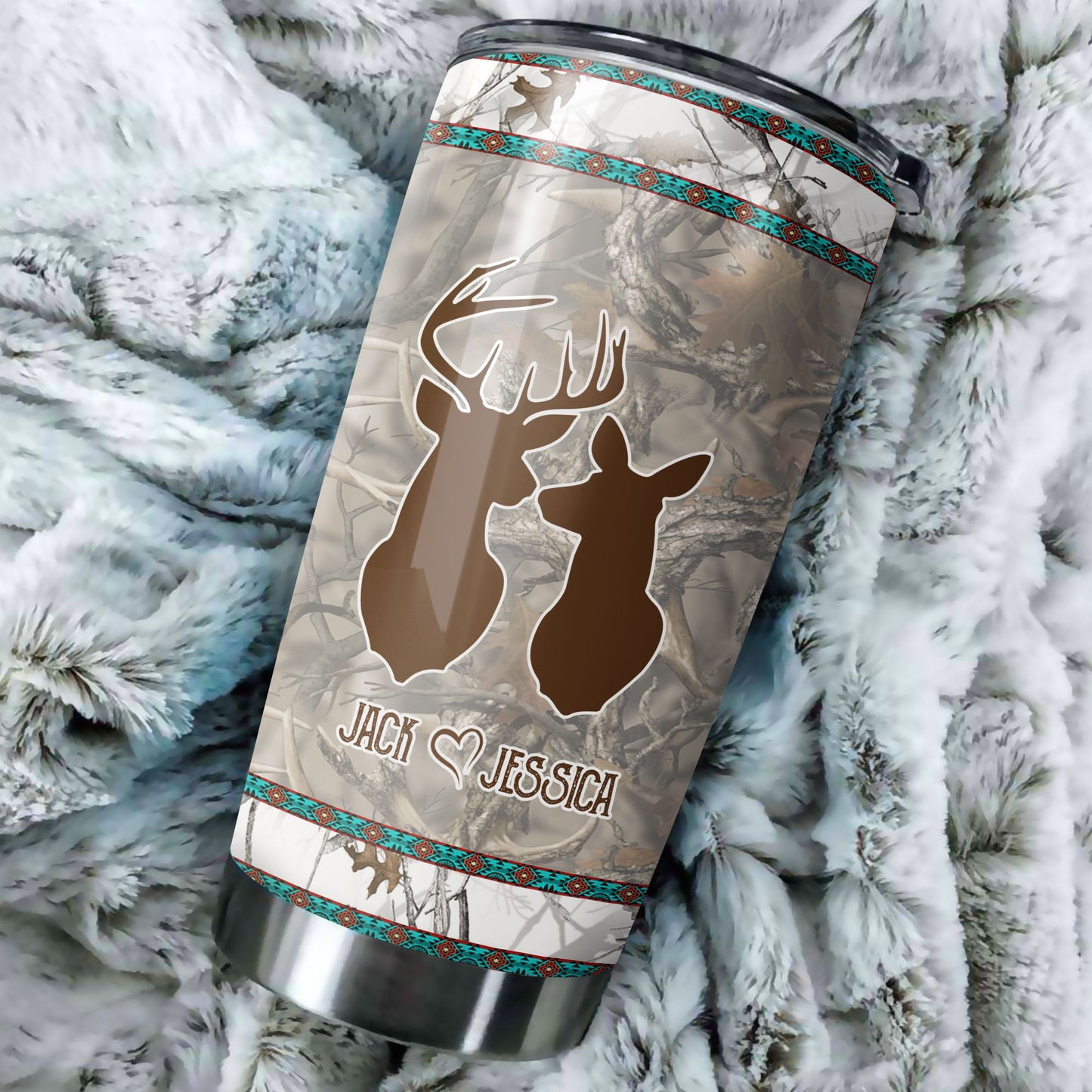 Deer Couple Custom Name Stainless Steel Tumbler 20Oz