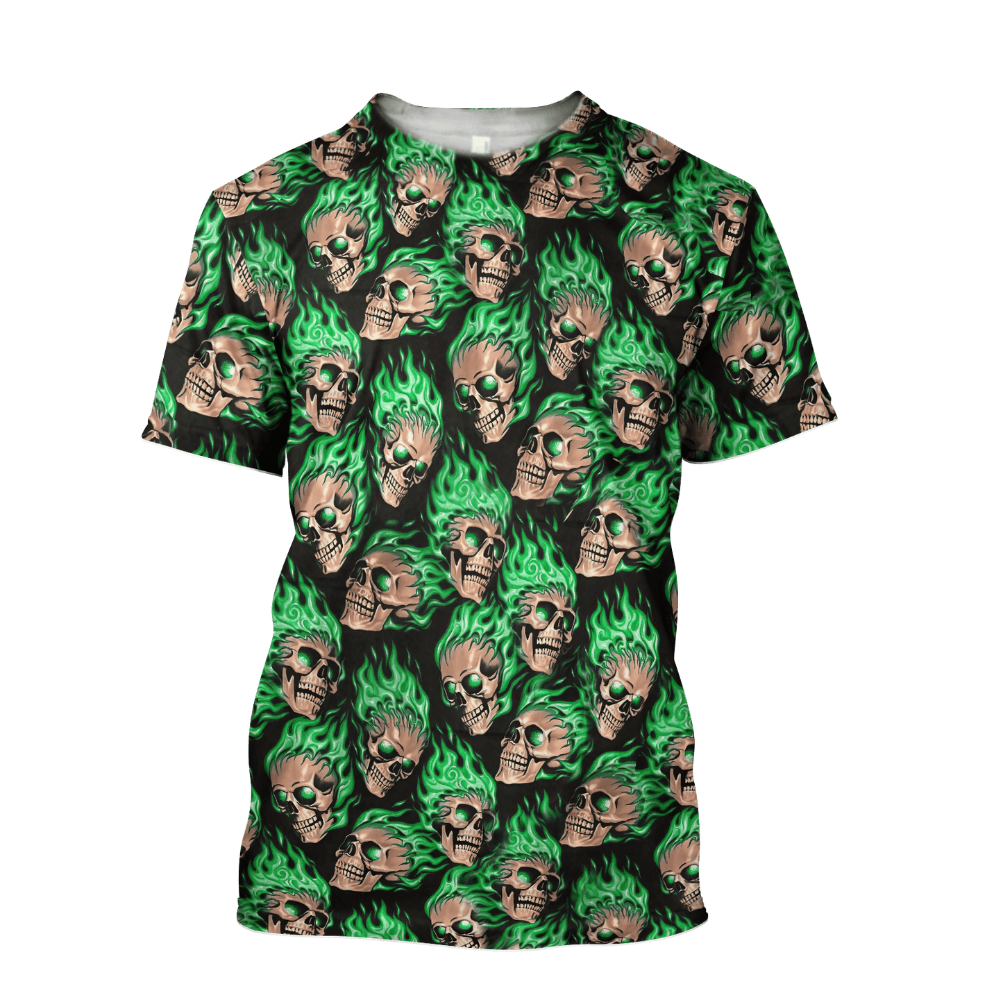 Skull Unisex Tshirt Green Flames Ver KL14122101