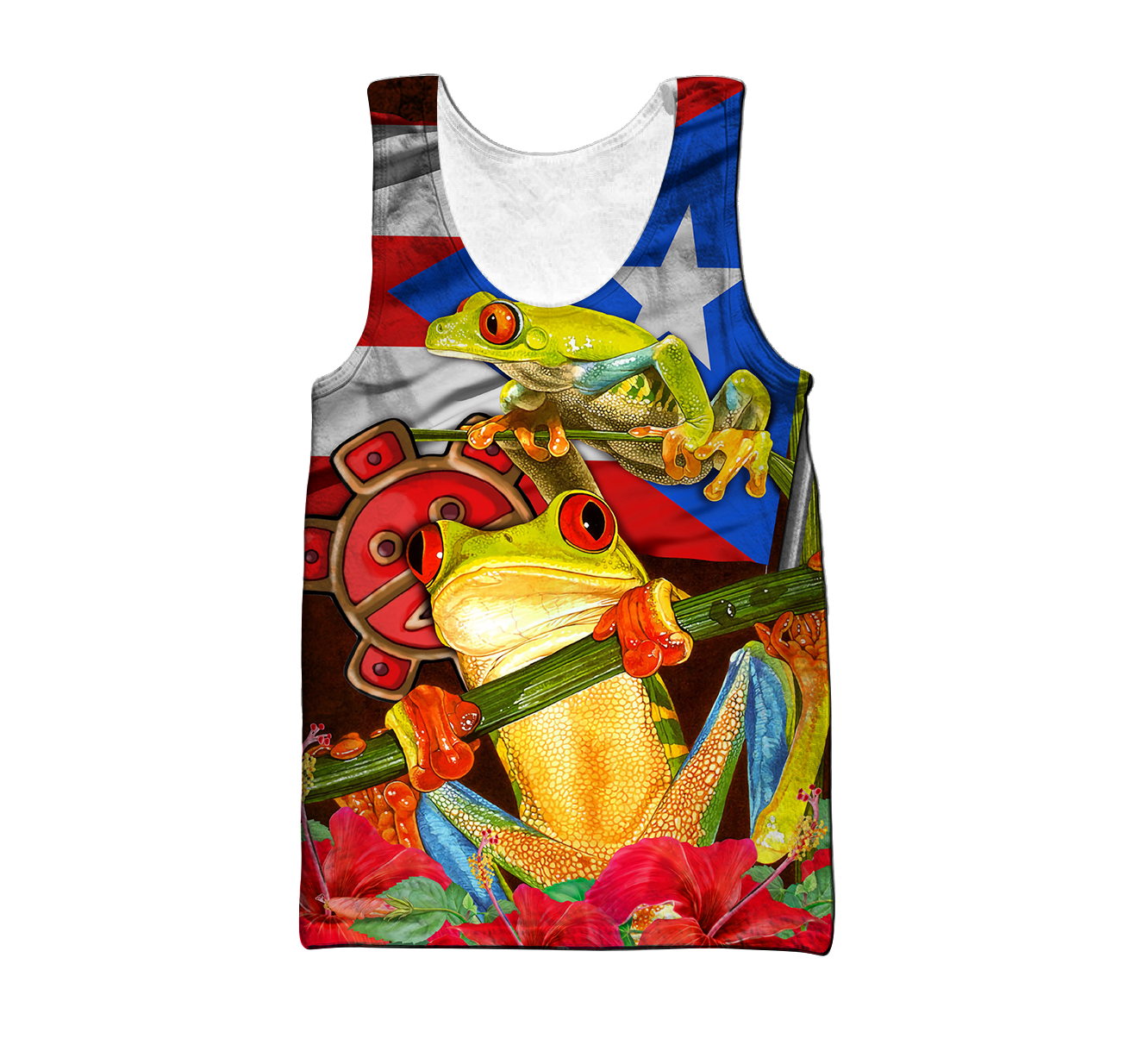 Puerto Rico Caribbean Frog With Maga Flower Combo Shirts QB06222002-Apparel-TQH-Tank Top-S-Vibe Cosy™
