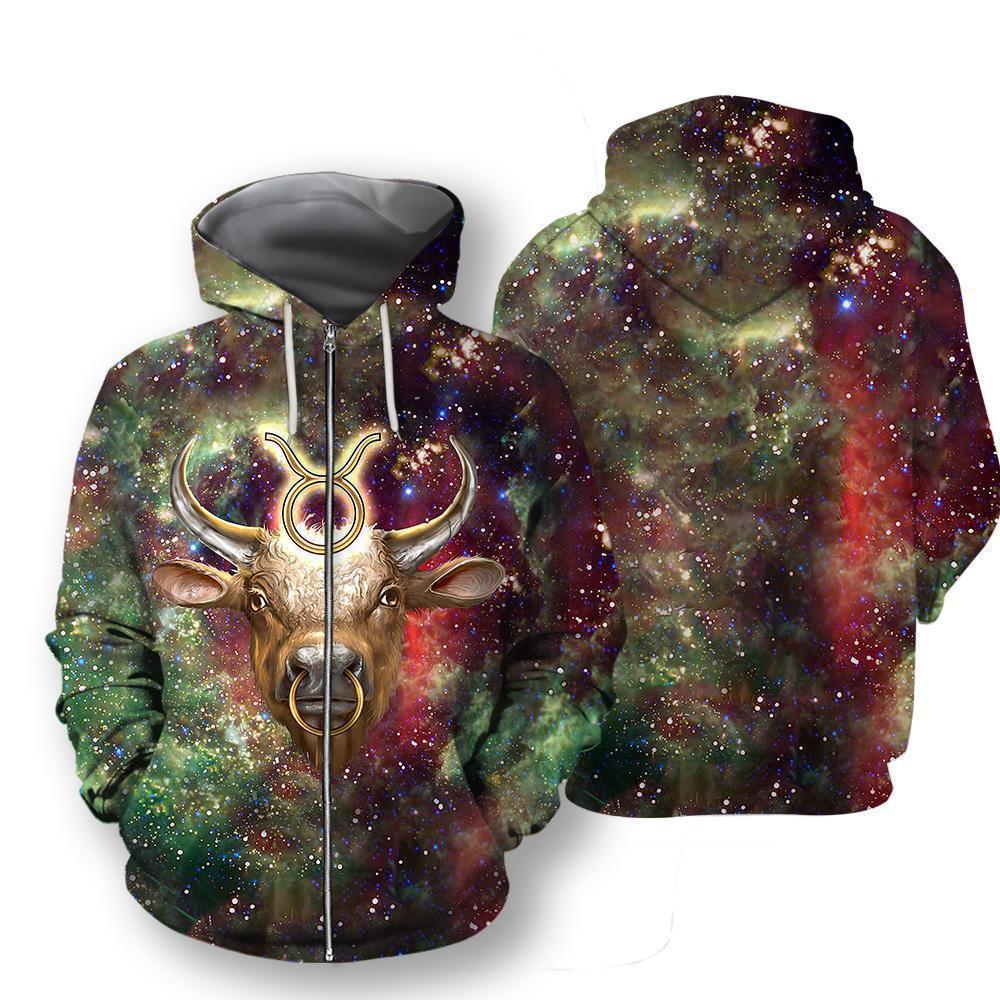All Over Printed Taurus Hoodie-Apparel-NTH-Zip-Hoodie-S-Vibe Cosy™
