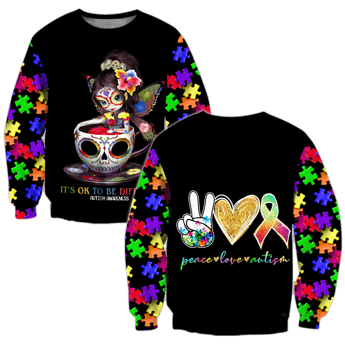 3D All Over Printed Autism Awareness - It is ok to be different Unisex Shirts XT