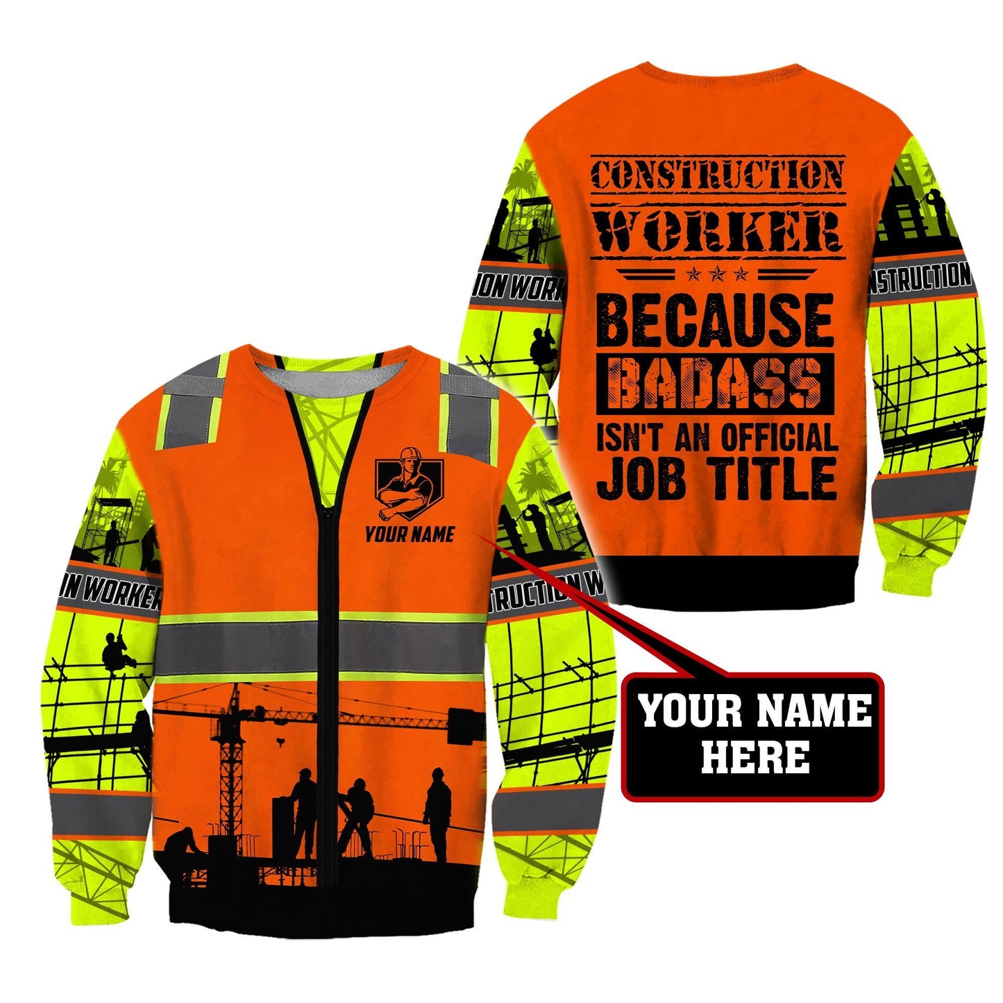 Construction Worker Safety Badass Custom name 3D Printed Shirts
