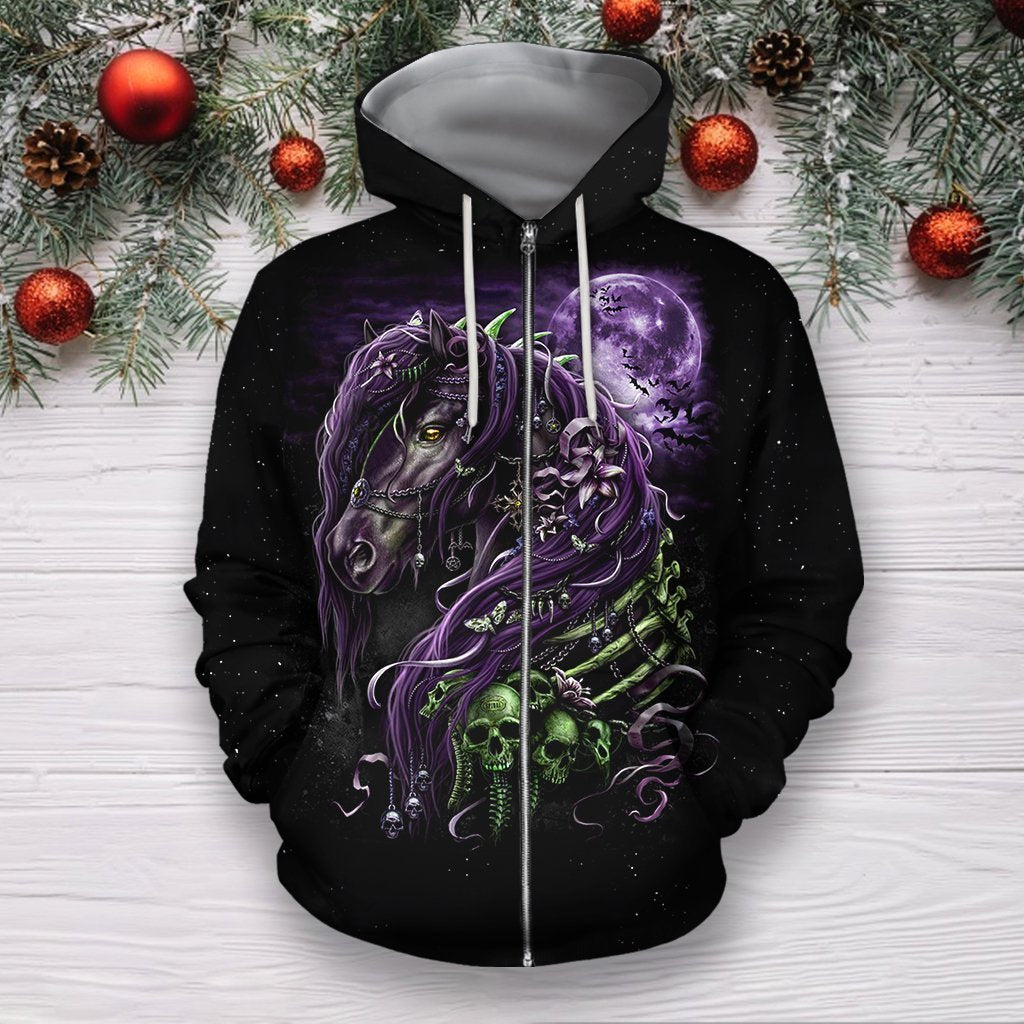 3D All Over Printed Black Horse-Apparel-HP Arts-ZIPPED HOODIE-S-Vibe Cosy™