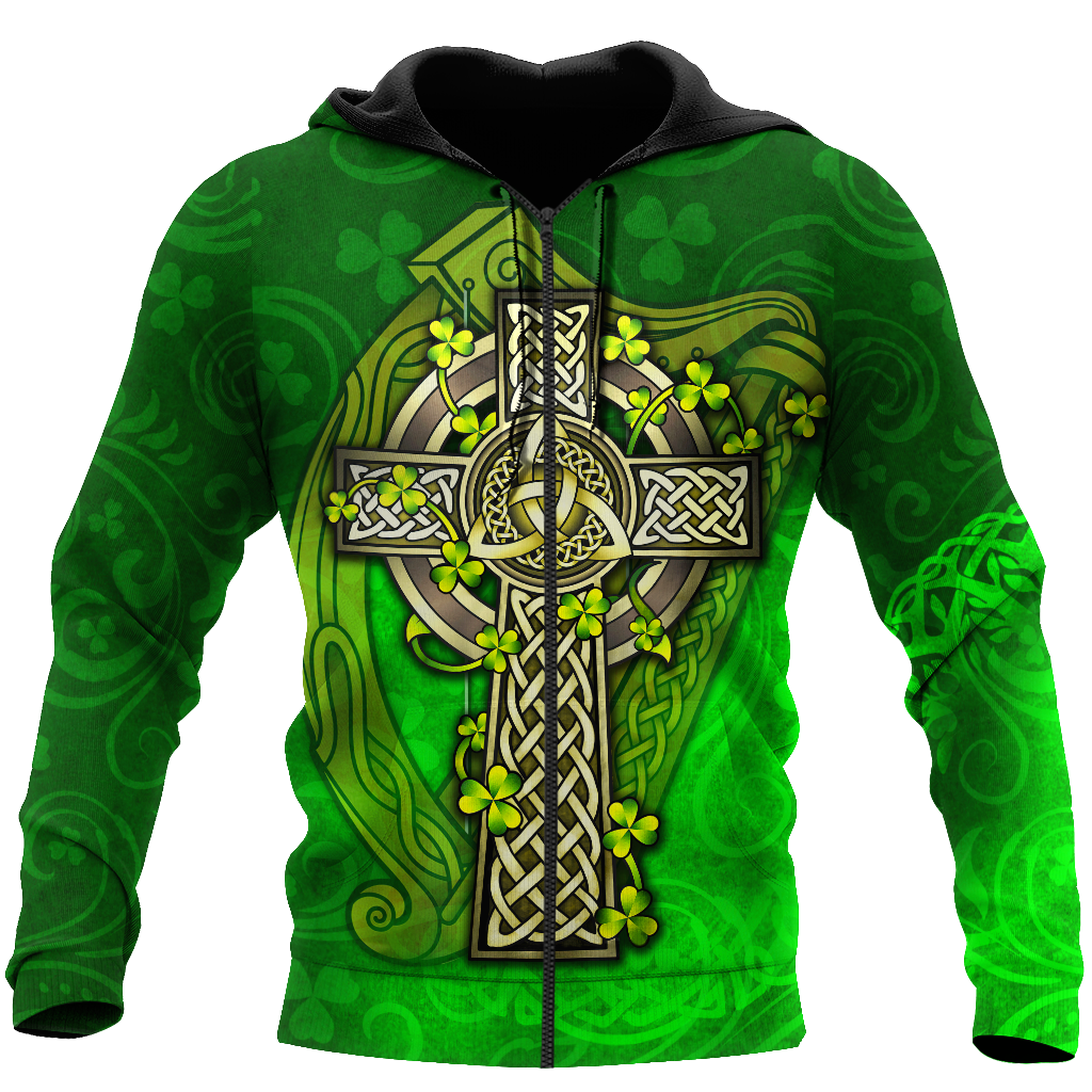 Premium Unisex Hoodie Irish St.Patrick Celtic Cross And The Irish Harp ML