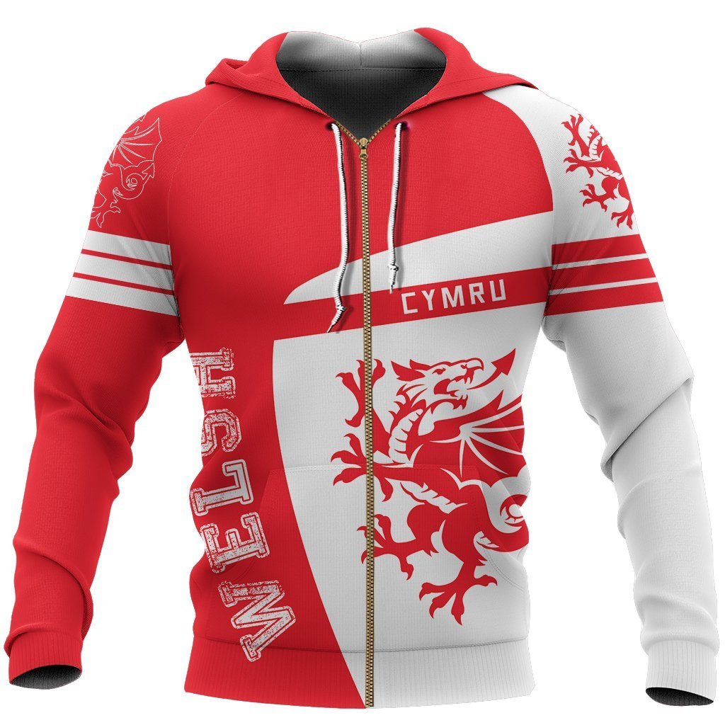 Wales Sport Red Hoodie - Premium Style J1 NVD1062-Apparel-Dung Van-Zipped Hoodie-S-Vibe Cosyβ’