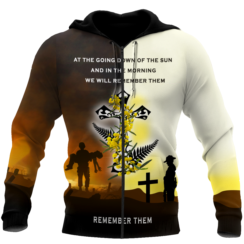Premium Unisex Hoodie 3D All Over Printed Remember Them Anzac Day Kiwi And Fern ML