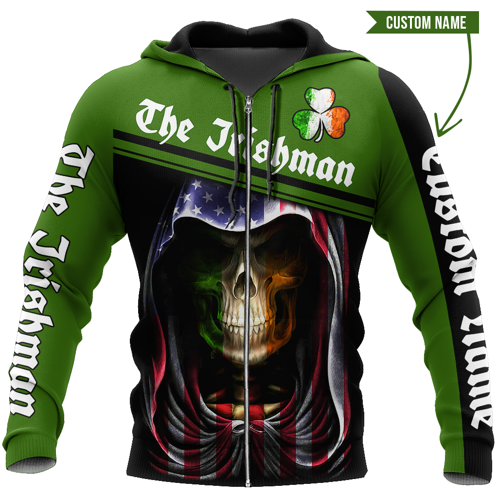 3D All Over Printed Irish Skull St Patrick Day Unisex Shirts Custom Name XT