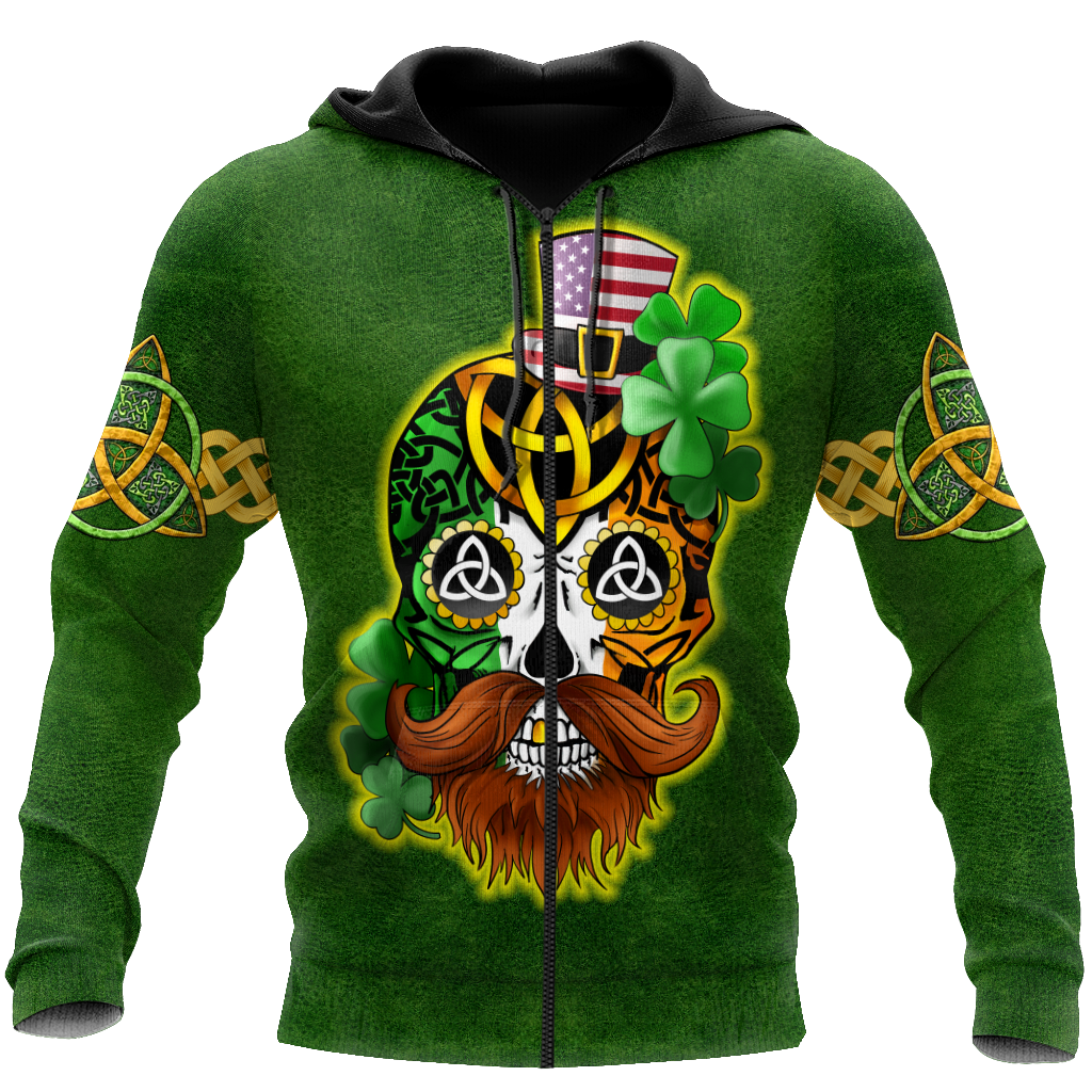 3D All Over Printed Irish- American Skull St Patrick Day Unisex Shirts