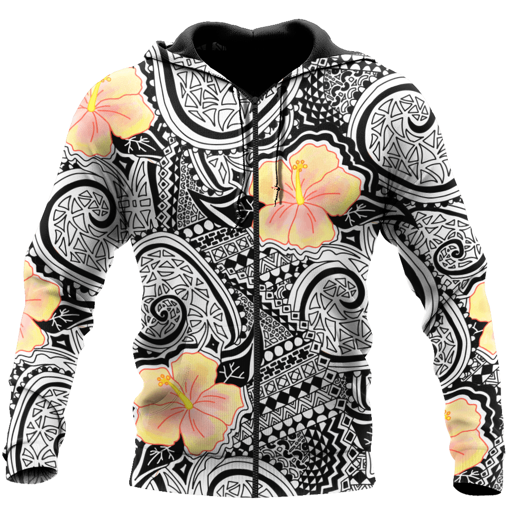 Amazing Polynesian Tattoo And Hibiscus Unisex Deluxe Hoodie ML
