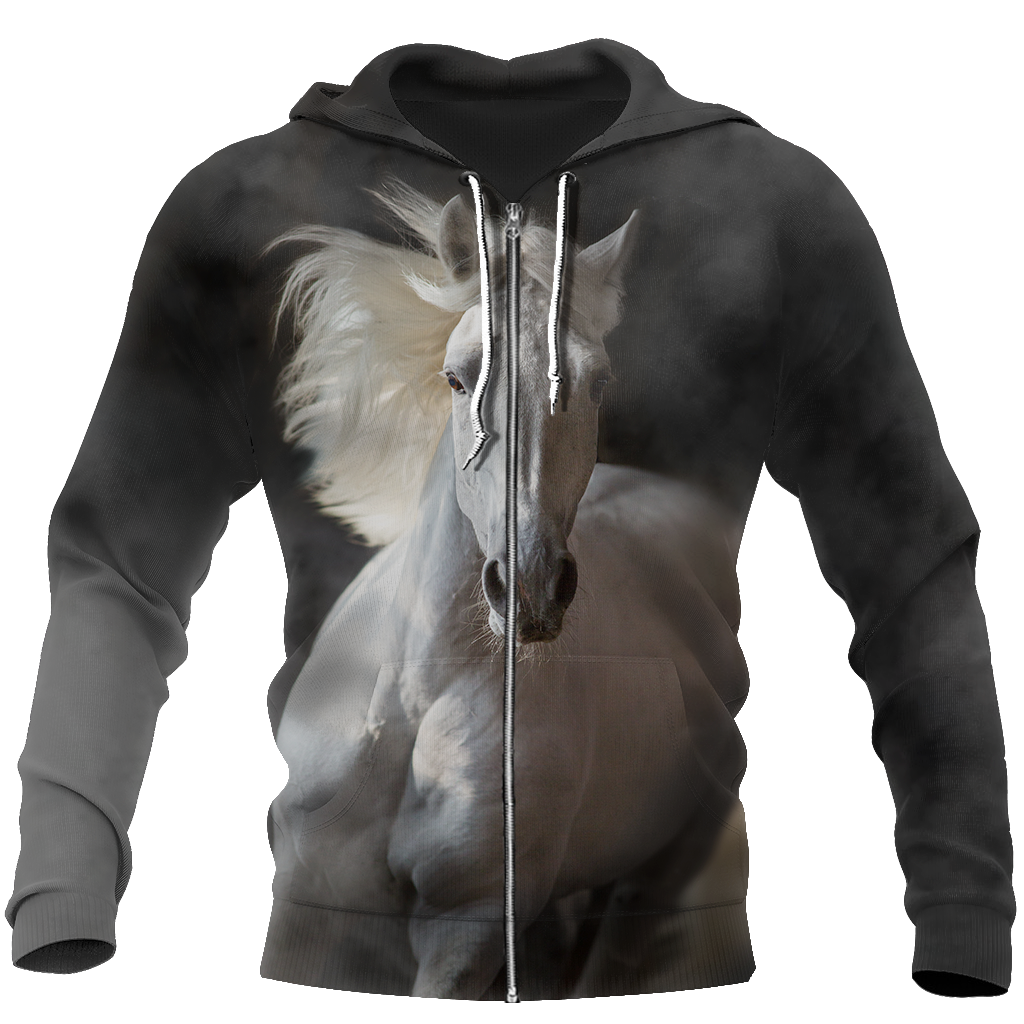 Beautiful White Horse Shirt - Winter Set for Men and Women JJ051208-Apparel-NNK-Zipped Hoodie-S-Vibe Cosy™