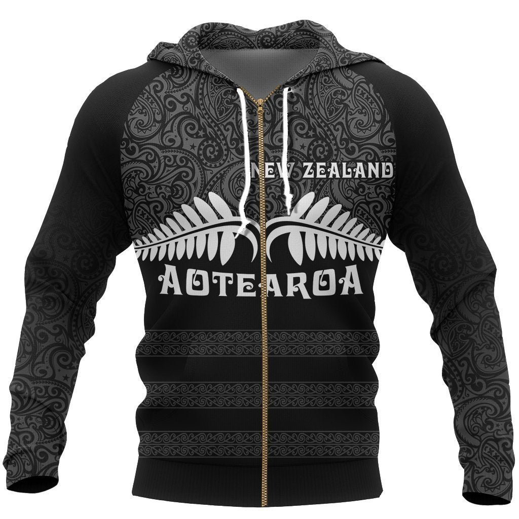 Aotearoa New Zealand Silver Fern Maori Hoodie White PL139-Apparel-PL8386-Zipped Hoodie-S-Vibe Cosy™