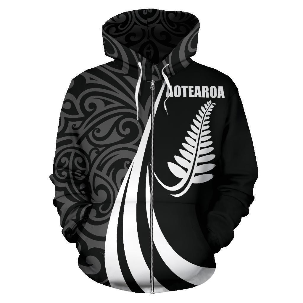 New Zealand Maori Silver Fern Hoodie White PL148-Apparel-PL8386-Zipped Hoodie-S-Vibe Cosy™