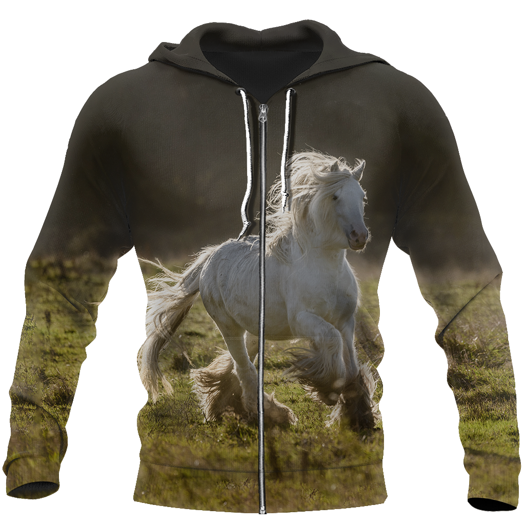 Beautiful White Horse Shirt - Winter Set for Men and Women JJ061203-Apparel-NNK-Zipped Hoodie-S-Vibe Cosy™
