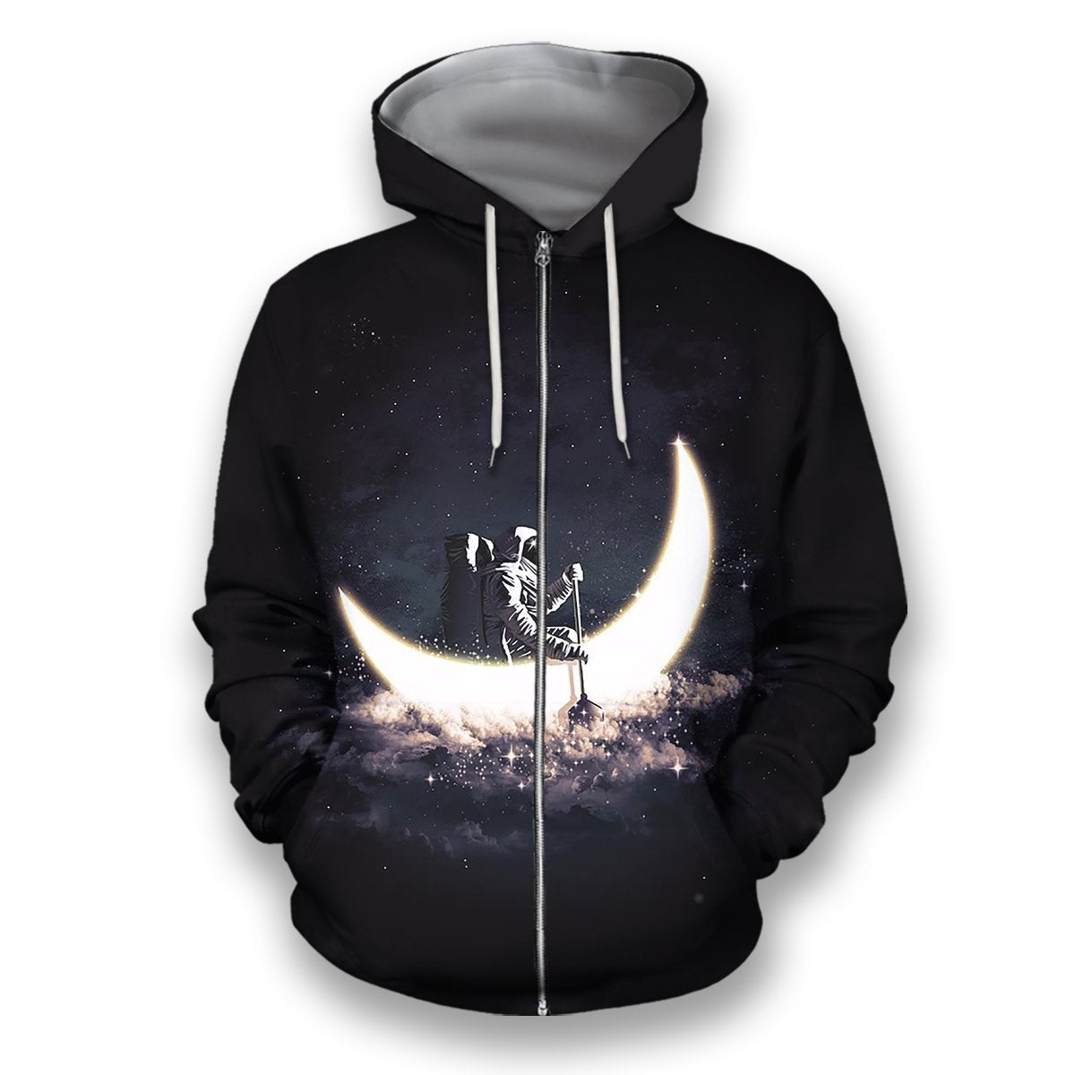 3D all over print astronaut rowing a moon boat in space-Apparel-HbArts-Zip-Hoodie-S-Vibe Cosy™