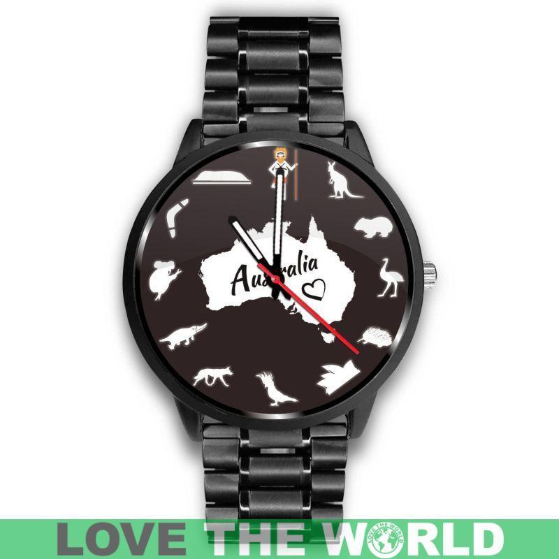 Australia Watch - Australian Symbols Leather-Steel Watch A3-LEATHER-STEEL WATCHES-HP Arts-Mens 40mm-Metal Link-Vibe Cosy™