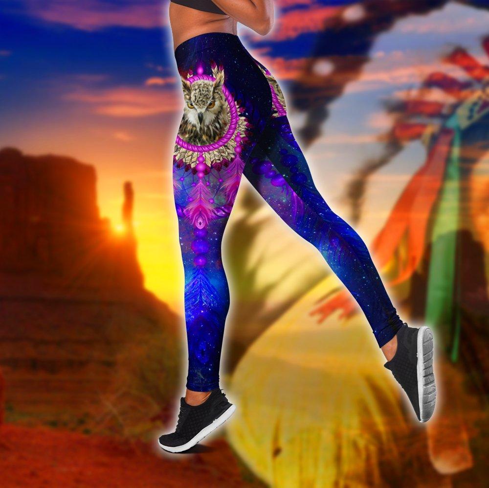 Owl Native American 3D All Over Printed Legging + Hollow Tank Combo