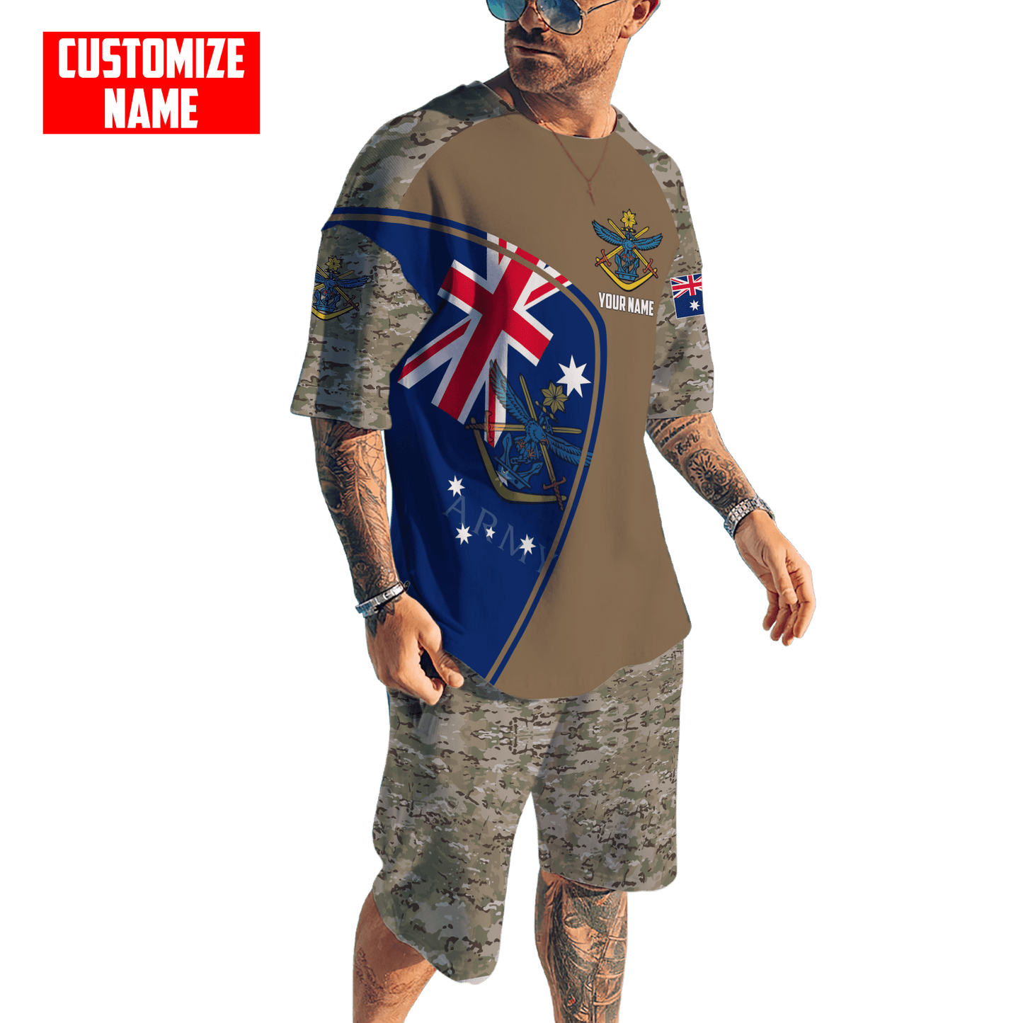 Custom name Anzac day Australia Army Combo T-Shirt Short