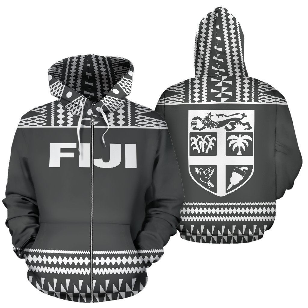 Fiji Tapa All Over Zip-Up Hoodie - Grey And White Version - BN09-Apparel-Khanh Arts-Zipped Hoodie-S-Vibe Cosy™