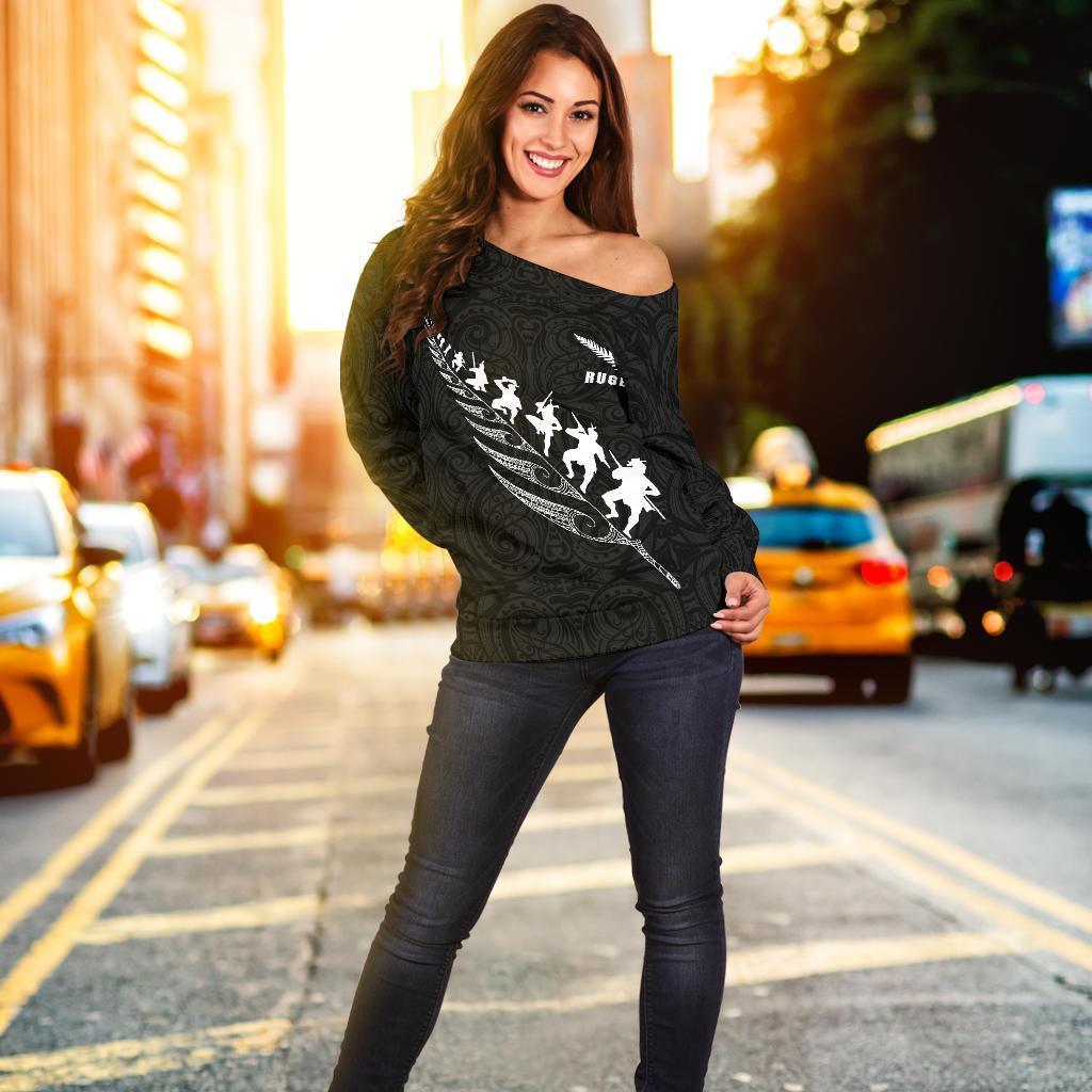 Rugby Haka Fern Off Shoulder Sweater K24-WOMENS OFF SHOULDER SWEATERS-HD09-Women's Off Shoulder Sweater - .-2XS-Vibe Cosyβ’