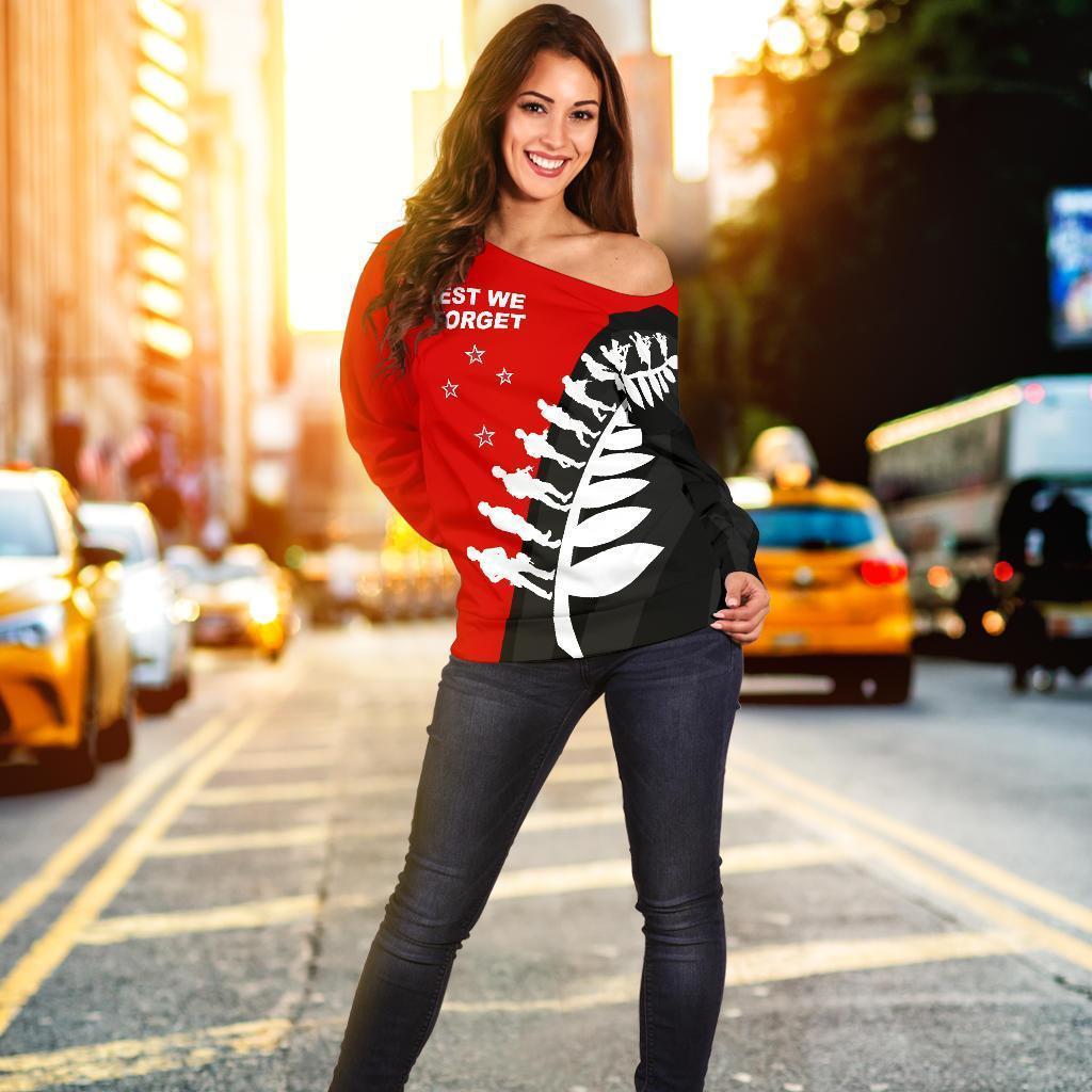 Lest We Forget - New Zealand Red Off Shoulder Sweater K52-WOMENS OFF SHOULDER SWEATERS-HD09-Women's Off Shoulder Sweater - .-2XS-Vibe Cosy™