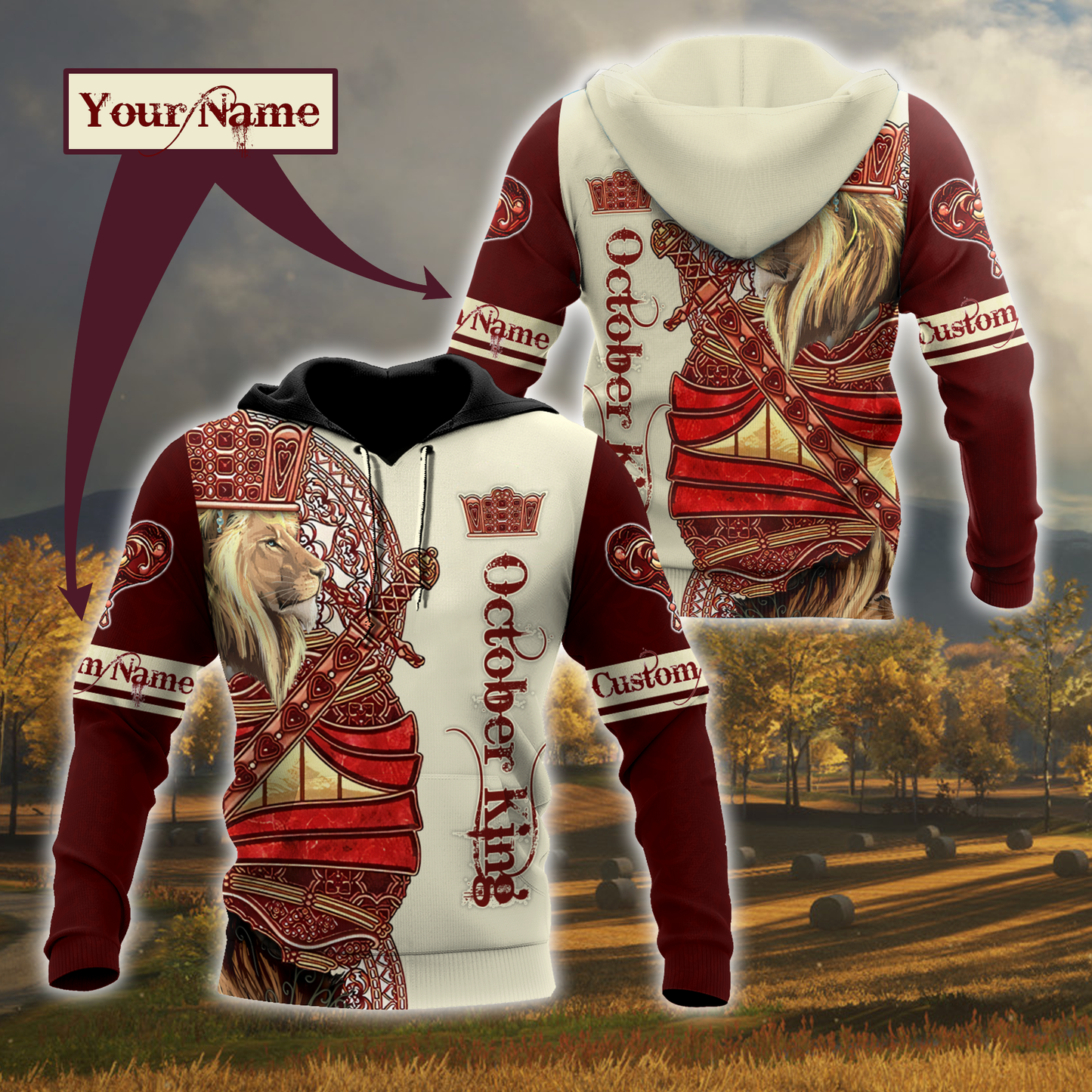 Custom Name October King Lion 3D All Over Printed Unisex Shirts